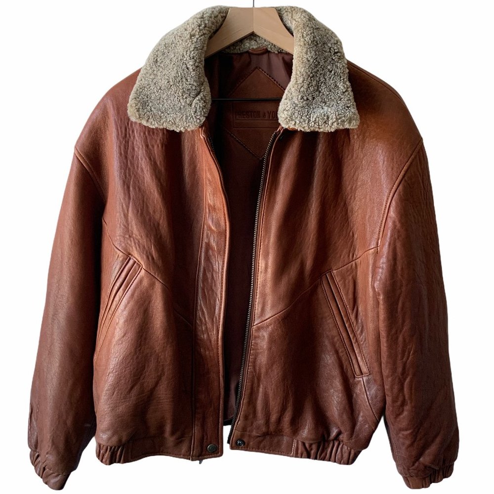 Vintage leather jacket with sherpa neck